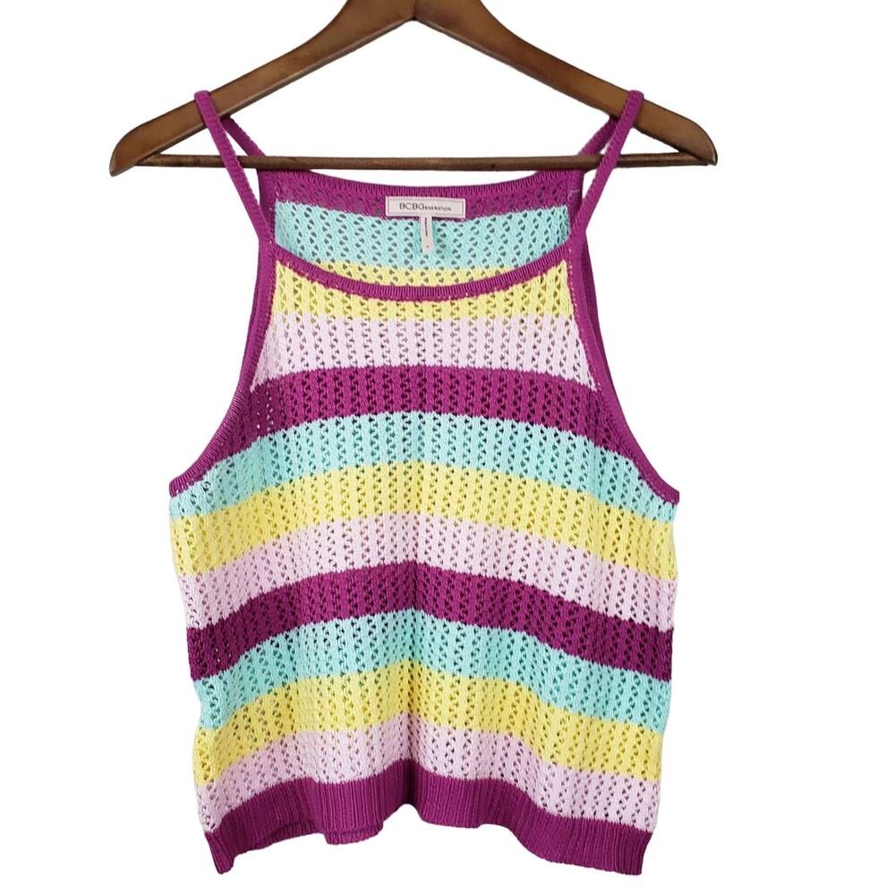 BCBGeneration Crochet Sweater Tank Strappy Casual Hippie Festival Knit - M